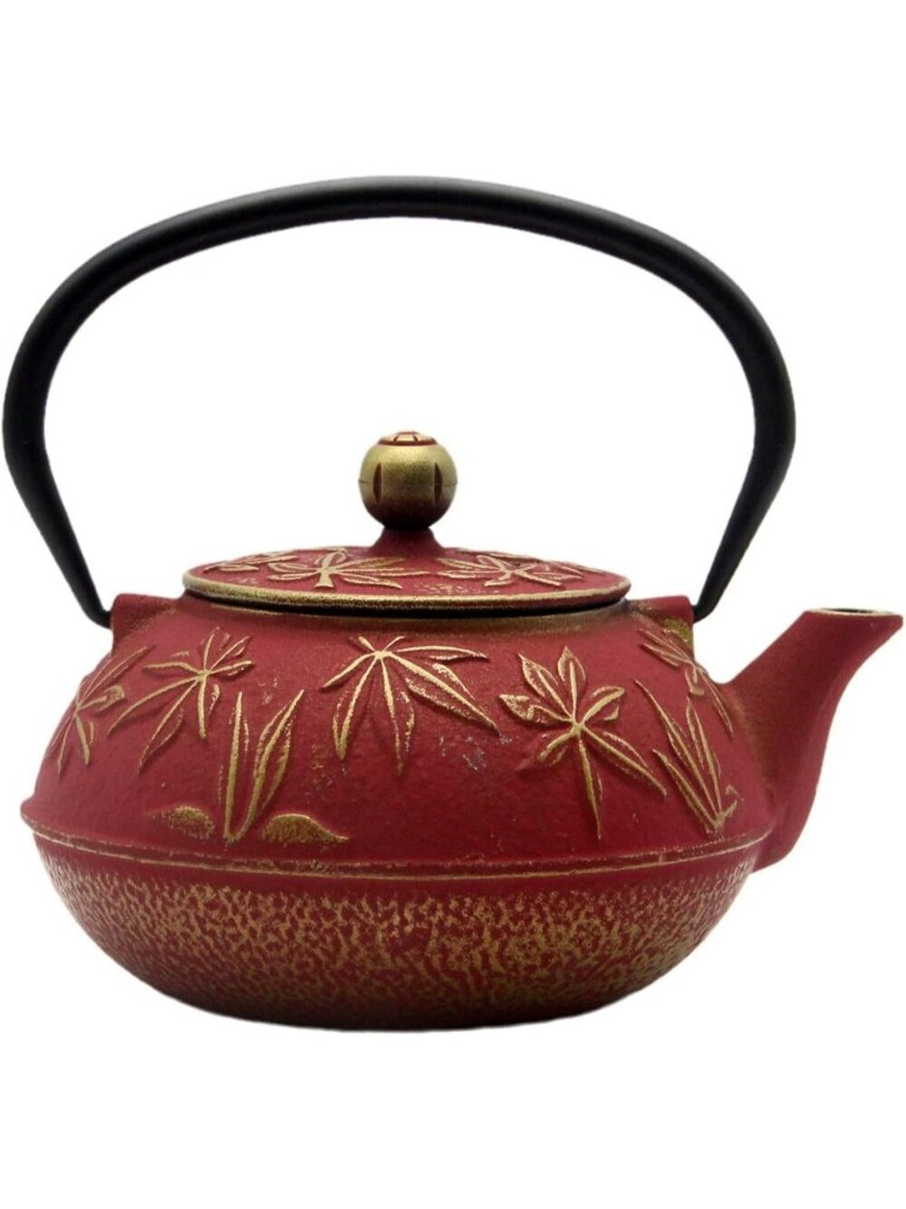 Red Cast Iron Kitchen Japanese Teapot 30.4oz Stovetop Maple Leaves  Infuser